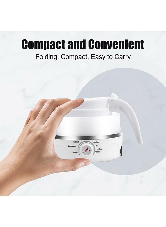 Portable Travel Foldable Electric Kettle Collapsible Food Grade Silicone Mini Water Boiler For Coffee or Tea Fast Water Boiling Pot 6 Modes Adjustable 600ml/20oz (White)