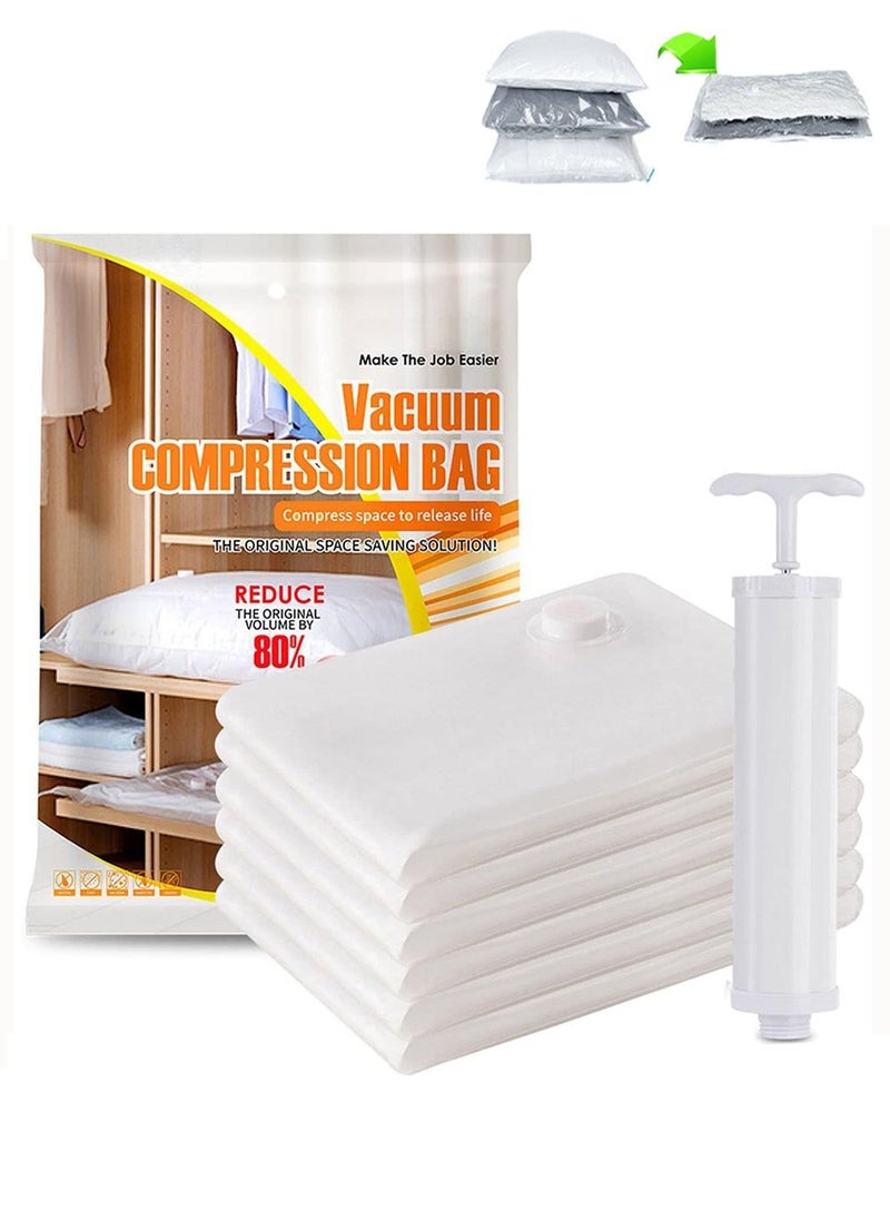 Vacuum Storage Bags, Space Saver Premium Sealer Bags with Hand Pump,6 Pcs 80x60cm Vacuum Compression Bags for Clothes Duvets Blankets Pillows,Transparent