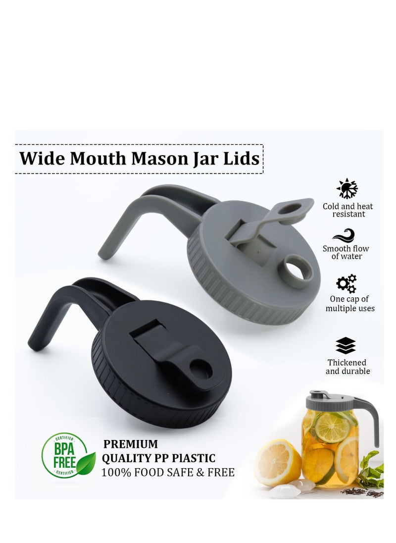 2Pcs  Jar Lids with Handle Reusable Lids for  Jars Plastic Wide Mouth  Jar Lids with Pour Spout and Flip Cap Airtight  Leak-proof Seal Easy Pouring Spout for Drinking Food Storage
