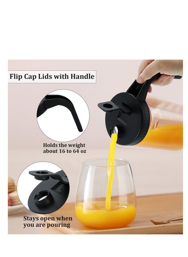 2Pcs  Jar Lids with Handle Reusable Lids for  Jars Plastic Wide Mouth  Jar Lids with Pour Spout and Flip Cap Airtight  Leak-proof Seal Easy Pouring Spout for Drinking Food Storage