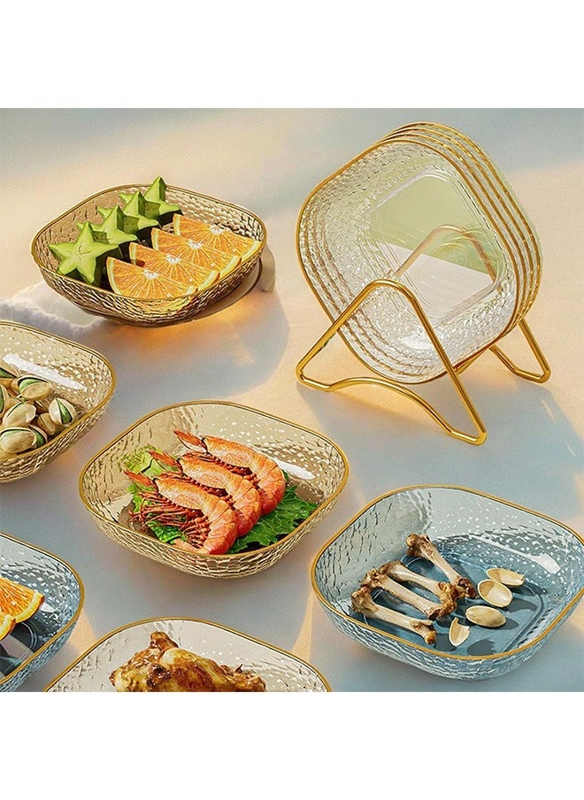 Set of 8 Dessert Plates 6 Inch, Pinch Bowls for Cooking Prep, Reusable Plastic Plates with Gold Trim & Raised Edge, Small Plates for Appetizers Salad Snack, Cocktail Sandwich Plates