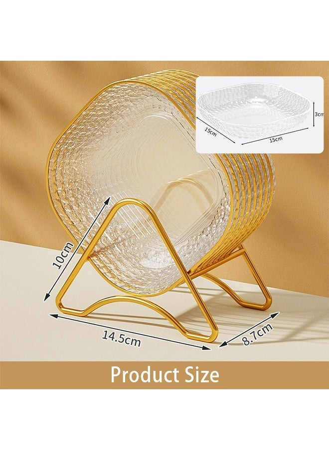 Set of 8 Dessert Plates 6 Inch, Pinch Bowls for Cooking Prep, Reusable Plastic Plates with Gold Trim & Raised Edge, Small Plates for Appetizers Salad Snack, Cocktail Sandwich Plates