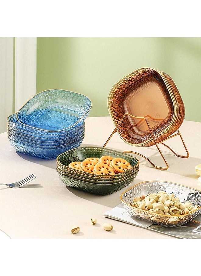 Set of 8 Dessert Plates 6 Inch, Pinch Bowls for Cooking Prep, Reusable Plastic Plates with Gold Trim & Raised Edge, Small Plates for Appetizers Salad Snack, Cocktail Sandwich Plates