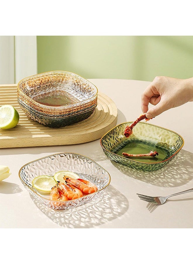 Set of 8 Dessert Plates 6 Inch, Pinch Bowls for Cooking Prep, Reusable Plastic Plates with Gold Trim & Raised Edge, Small Plates for Appetizers Salad Snack, Cocktail Sandwich Plates