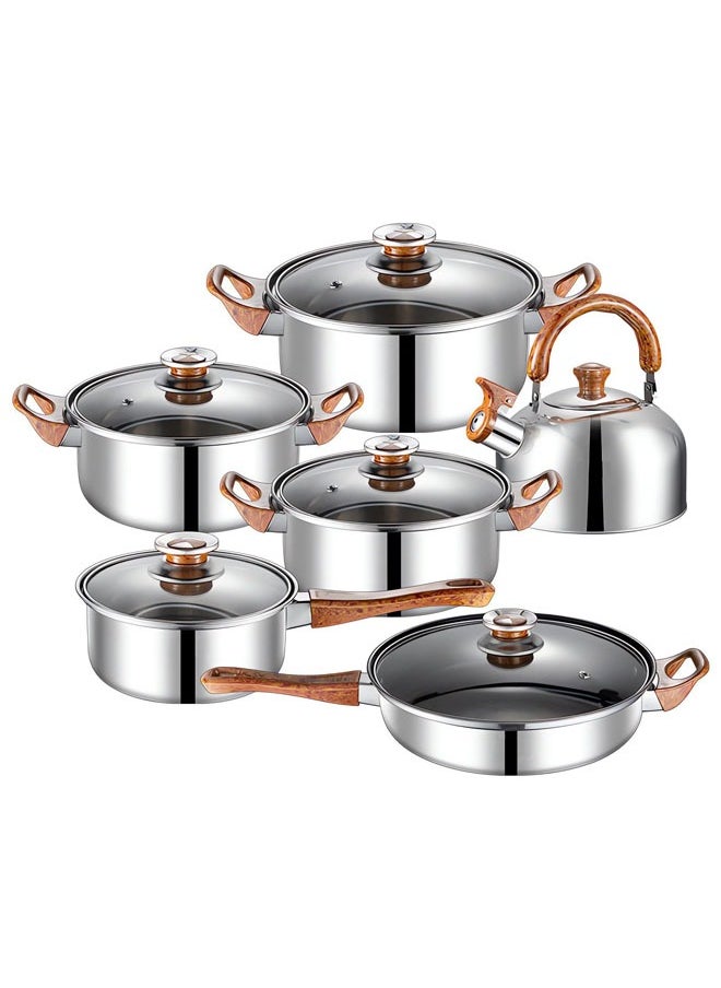Stainless Steel Cookware Set 12 Pieces Cookware and Pan Set Induction Cookware Pots and Pans Set with Removable Handle Cookware Suitable Set for All Stoves Dishwasher Safe