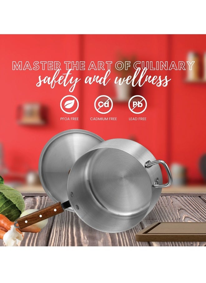 SONEX  Aluminum Saucepan Set – 3-Piece Cookware with Wooden Handle & Metal Finish, Dual Handles, Durable & Heat-Resistant, Dishwasher Safe, Ideal for Soups, Stews & Boiling – Large Sizes: 4L, 6L, 8L