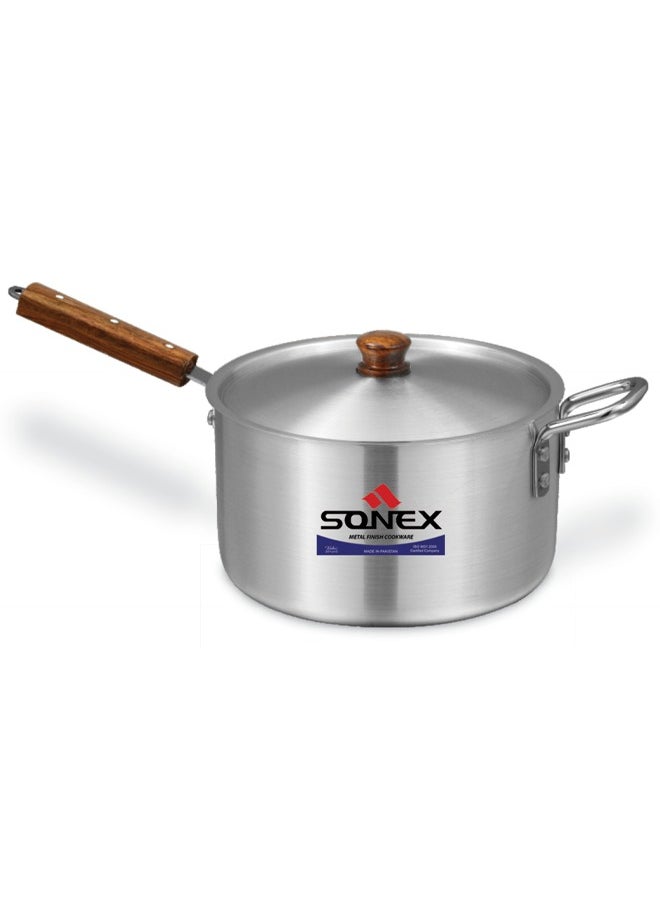 SONEX  Aluminum Saucepan Set – 3-Piece Cookware with Wooden Handle & Metal Finish, Dual Handles, Durable & Heat-Resistant, Dishwasher Safe, Ideal for Soups, Stews & Boiling – Large Sizes: 4L, 6L, 8L