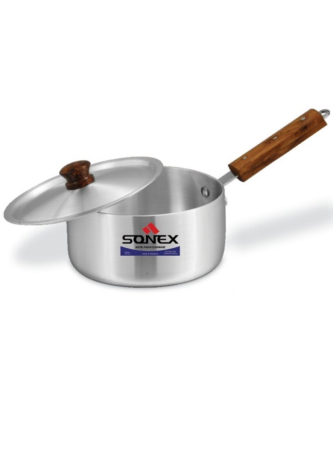 SONEX  Aluminum Saucepan Set – 3-Piece Cookware with Wooden Handle & Metal Finish, Dual Handles, Durable & Heat-Resistant, Dishwasher Safe, Ideal for Soups, Stews & Boiling – Large Sizes: 4L, 6L, 8L