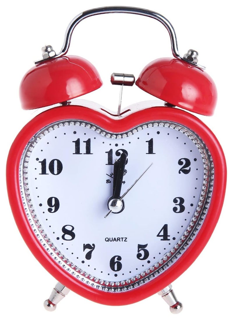 3 Inches Cute Twin Bell Loud Alarm Clock Silent Analog Quartz Nightlight Tableclock Battery Operated for Kids, Seniors, Heavy Sleepers, Decorations for Bedroom, Living Room (Red)