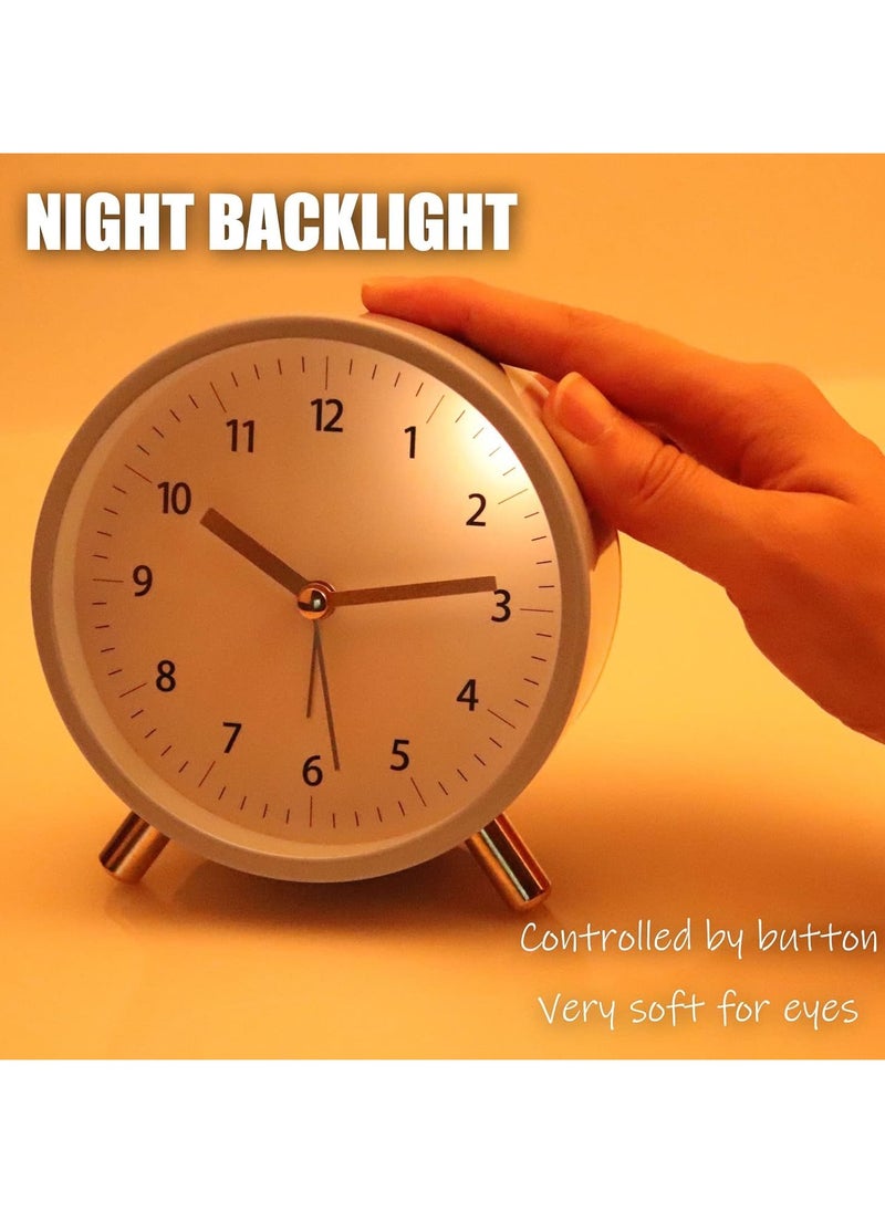 Alarm Clock 4.5 Bedside Battery Operated Round Analog Clocks with Backlight for Bedroom, Blue
