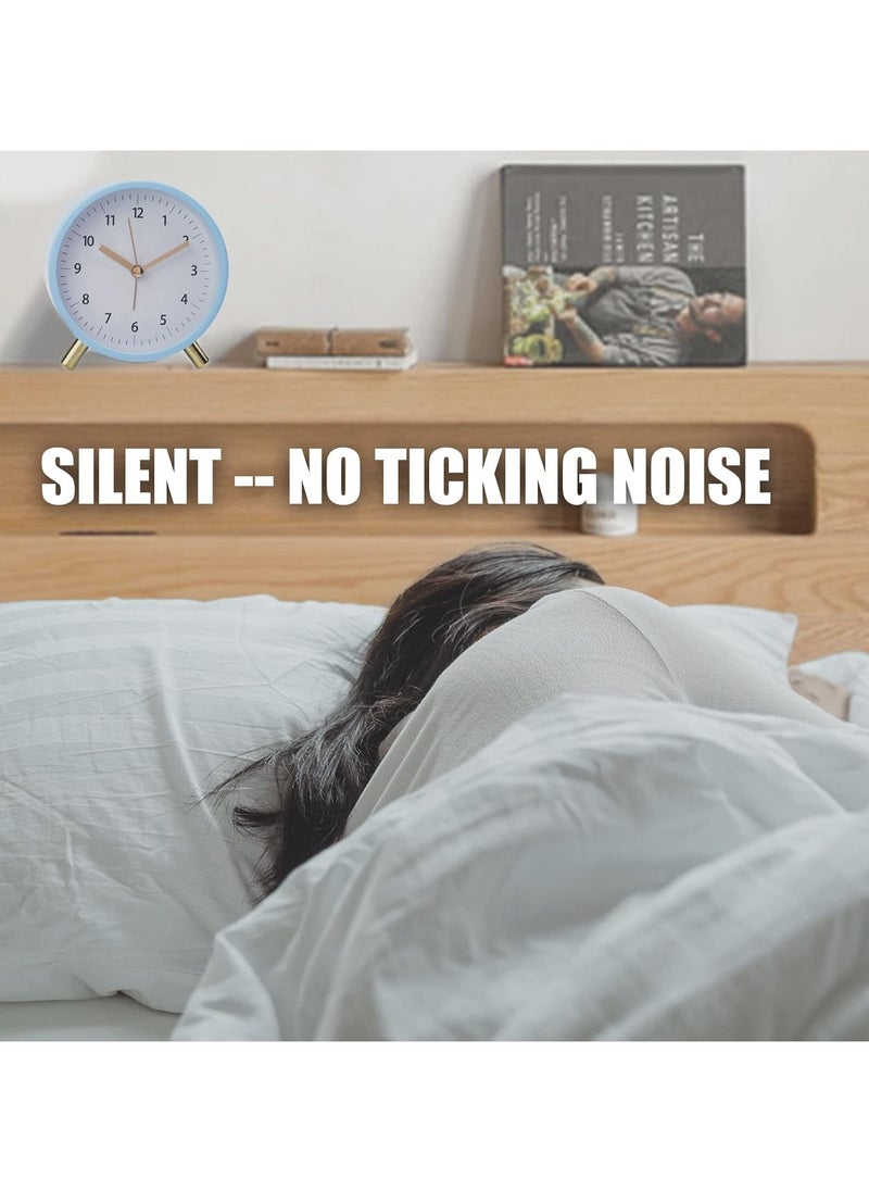 Alarm Clock 4.5 Bedside Battery Operated Round Analog Clocks with Backlight for Bedroom, Blue