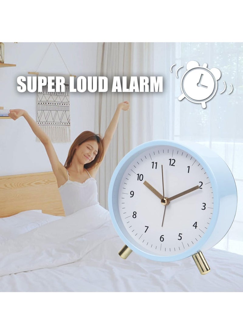 Alarm Clock 4.5 Bedside Battery Operated Round Analog Clocks with Backlight for Bedroom, Blue