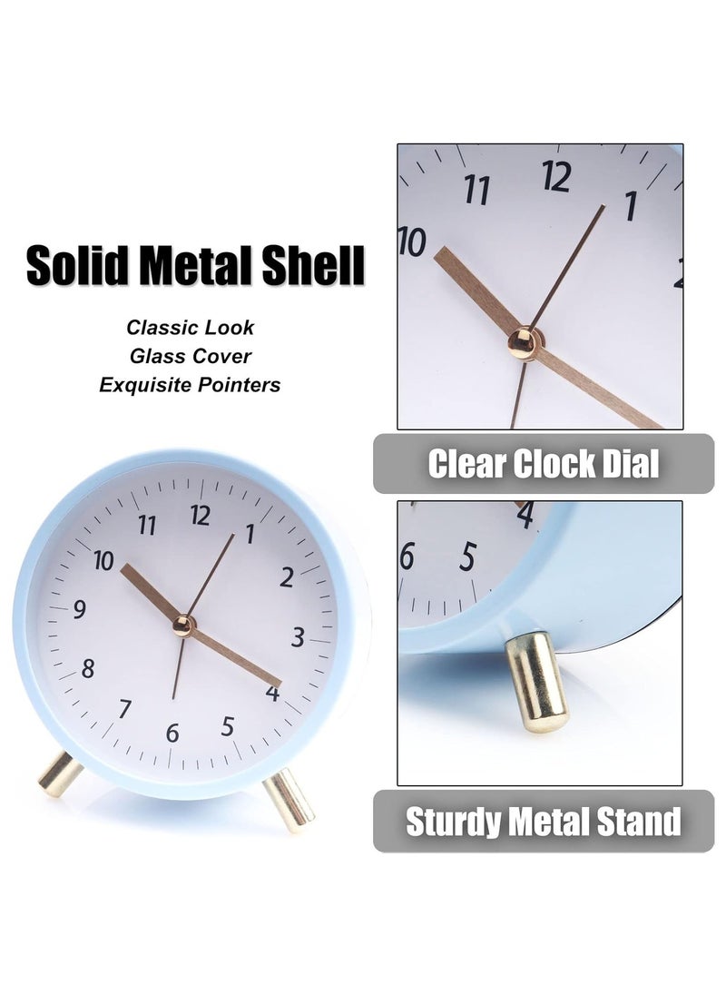 Alarm Clock 4.5 Bedside Battery Operated Round Analog Clocks with Backlight for Bedroom, Blue