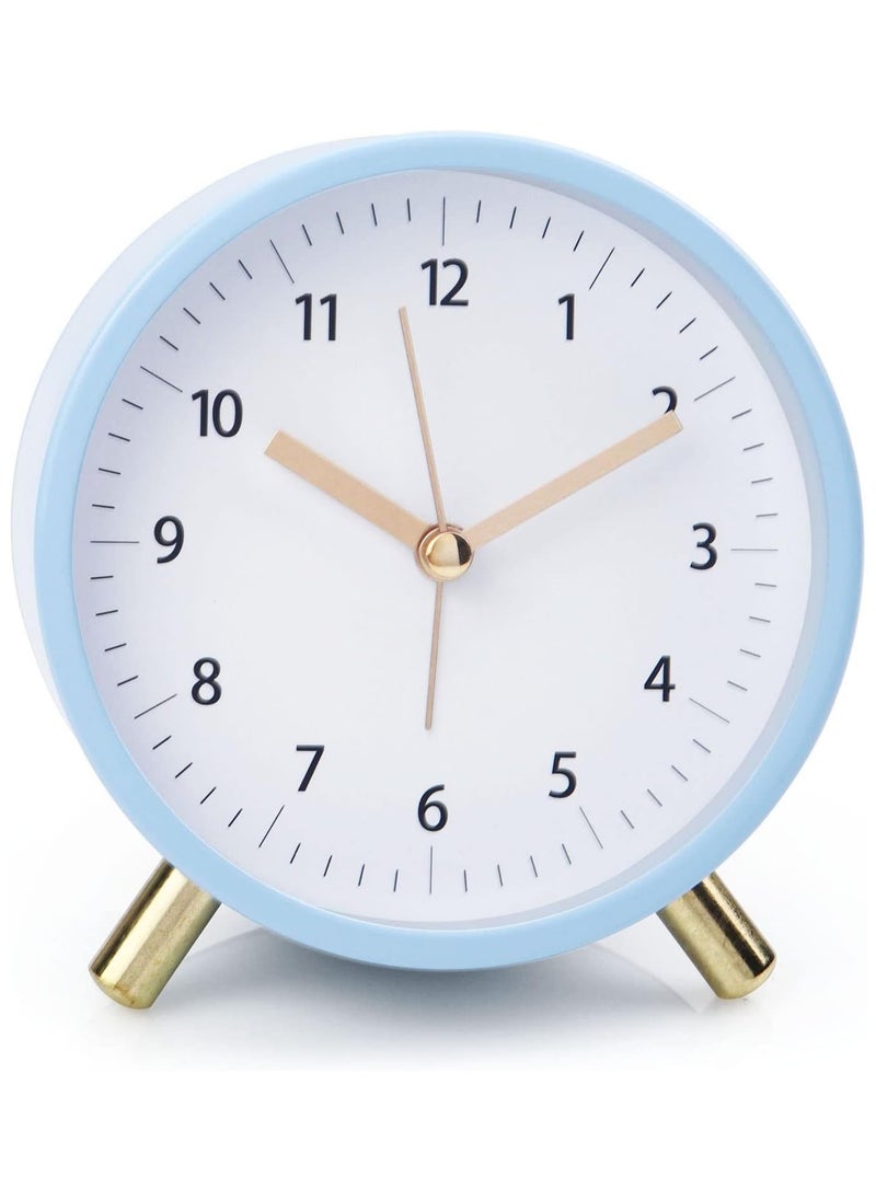 Alarm Clock 4.5 Bedside Battery Operated Round Analog Clocks with Backlight for Bedroom, Blue