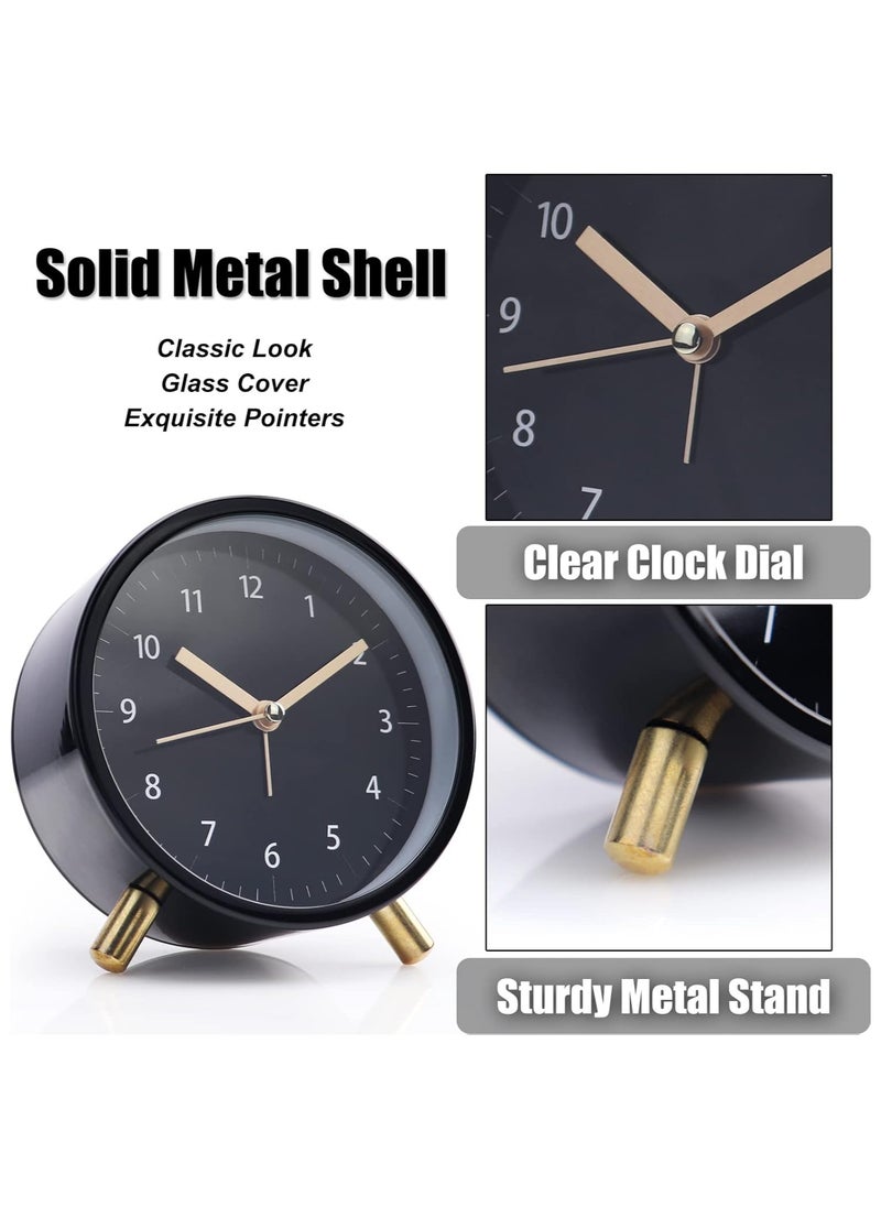 Alarm Clock 4.5 Bedside Battery Operated Round Analog Clocks with Backlight for Bedroom, All Black