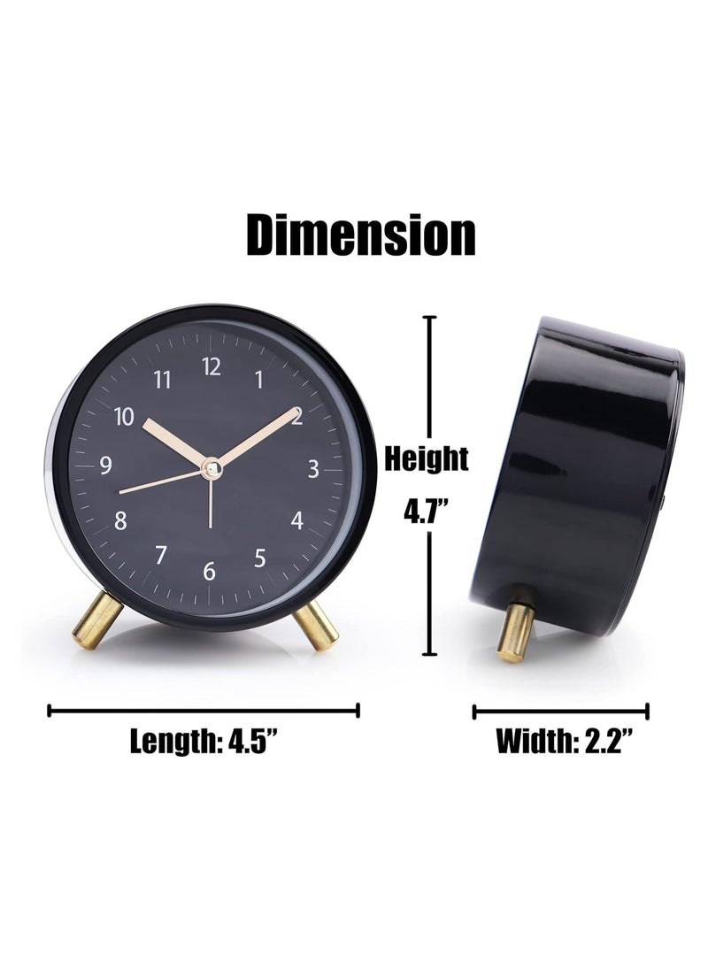 Alarm Clock 4.5 Bedside Battery Operated Round Analog Clocks with Backlight for Bedroom, All Black