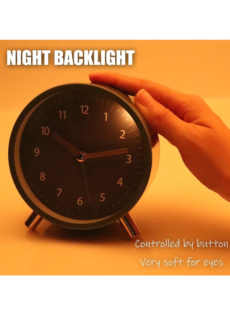 Alarm Clock 4.5 Bedside Battery Operated Round Analog Clocks with Backlight for Bedroom, All Black
