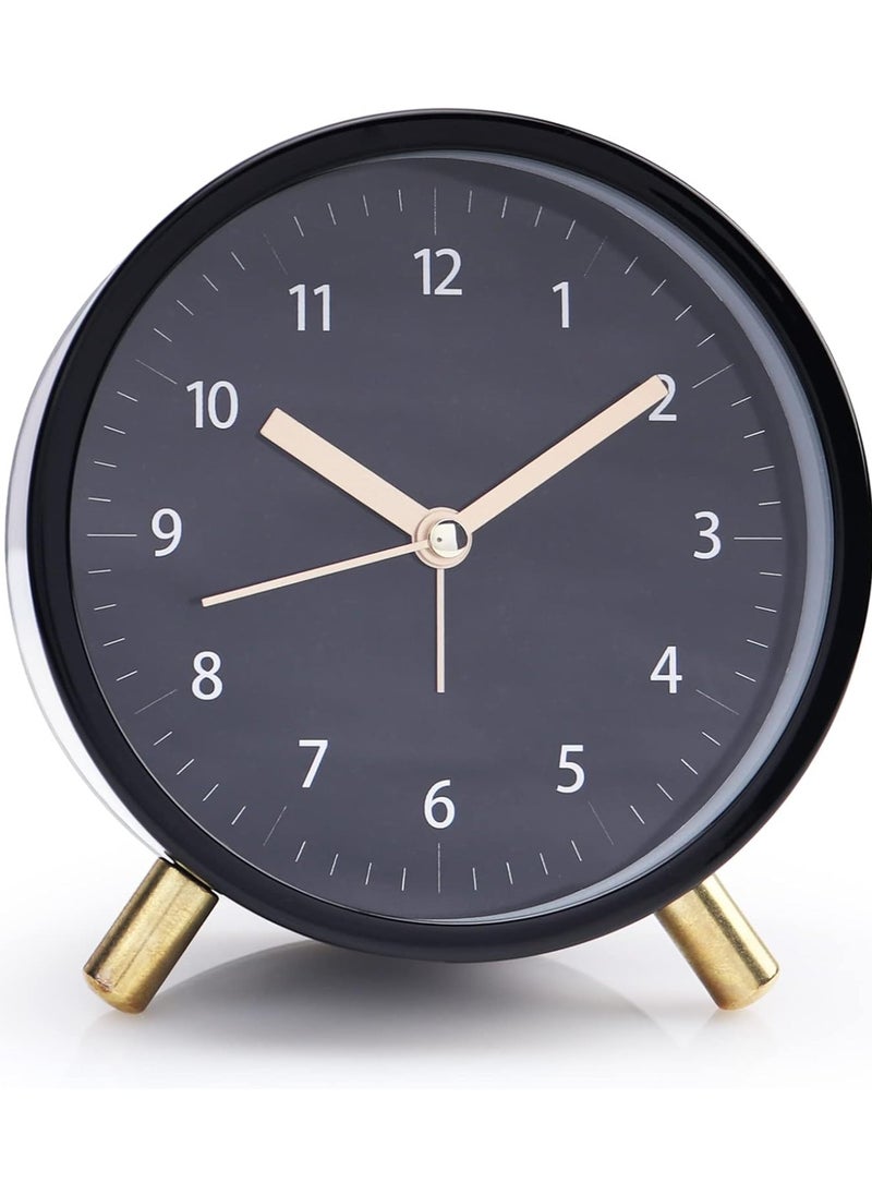 Alarm Clock 4.5 Bedside Battery Operated Round Analog Clocks with Backlight for Bedroom, All Black