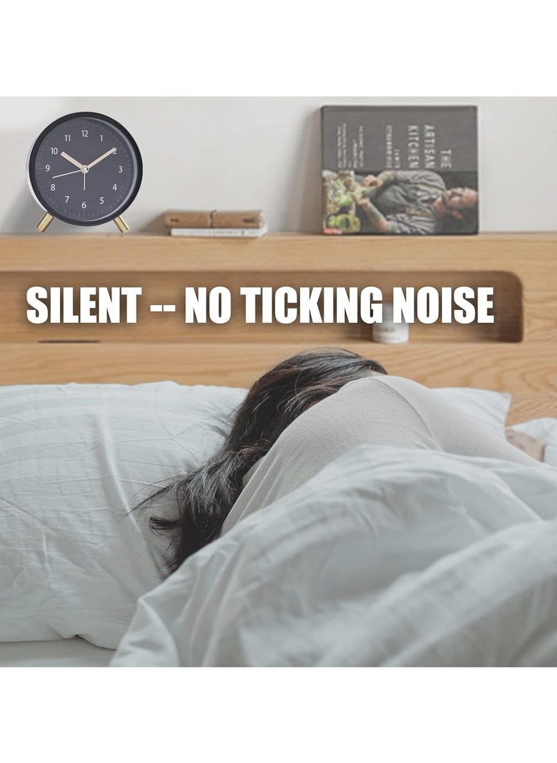 Alarm Clock 4.5 Bedside Battery Operated Round Analog Clocks with Backlight for Bedroom, All Black