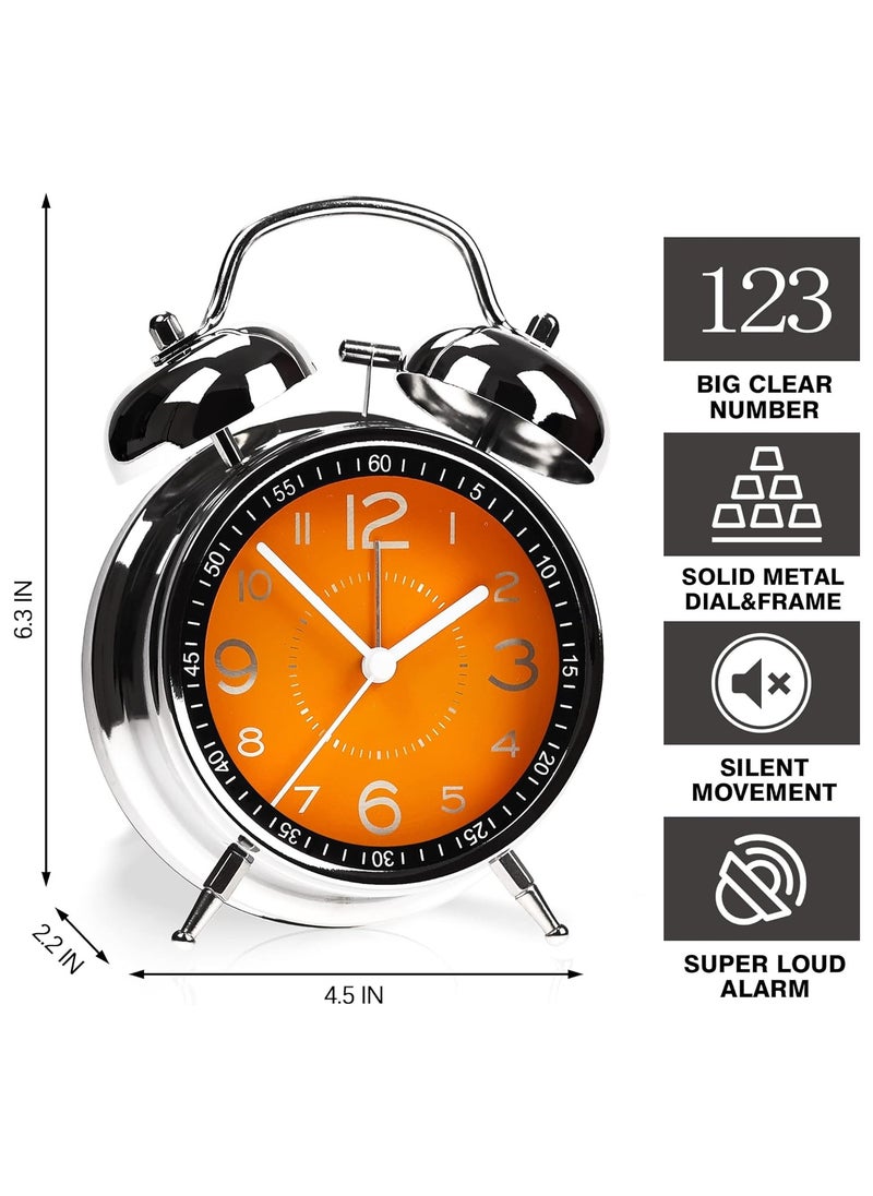 Super Loud Alarm Clock for Heavy Sleepers Adults Twin Bell Retro 4 Inch Silent Non-Ticking Quartz with Backlight, Metal dial, Alarm Clocks for Bedrooms Bedside