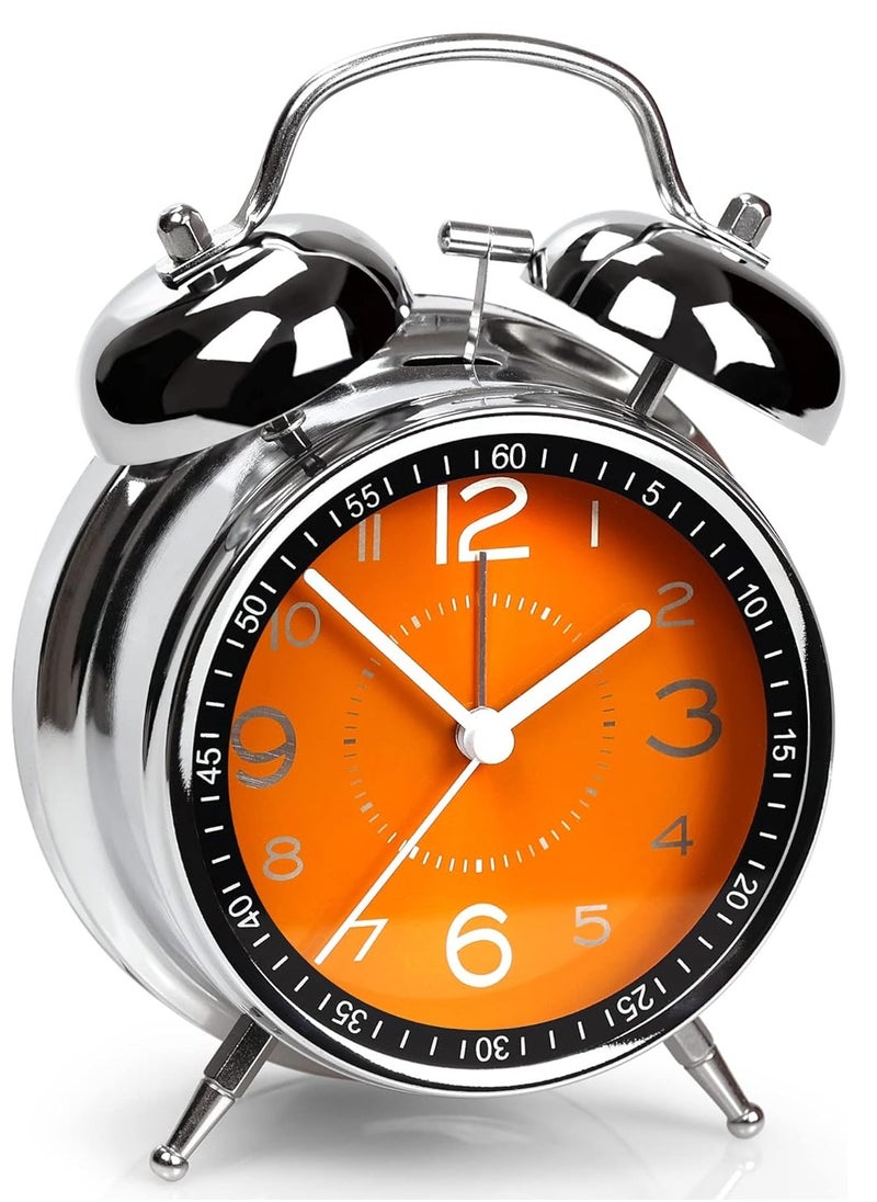 Super Loud Alarm Clock for Heavy Sleepers Adults Twin Bell Retro 4 Inch Silent Non-Ticking Quartz with Backlight, Metal dial, Alarm Clocks for Bedrooms Bedside