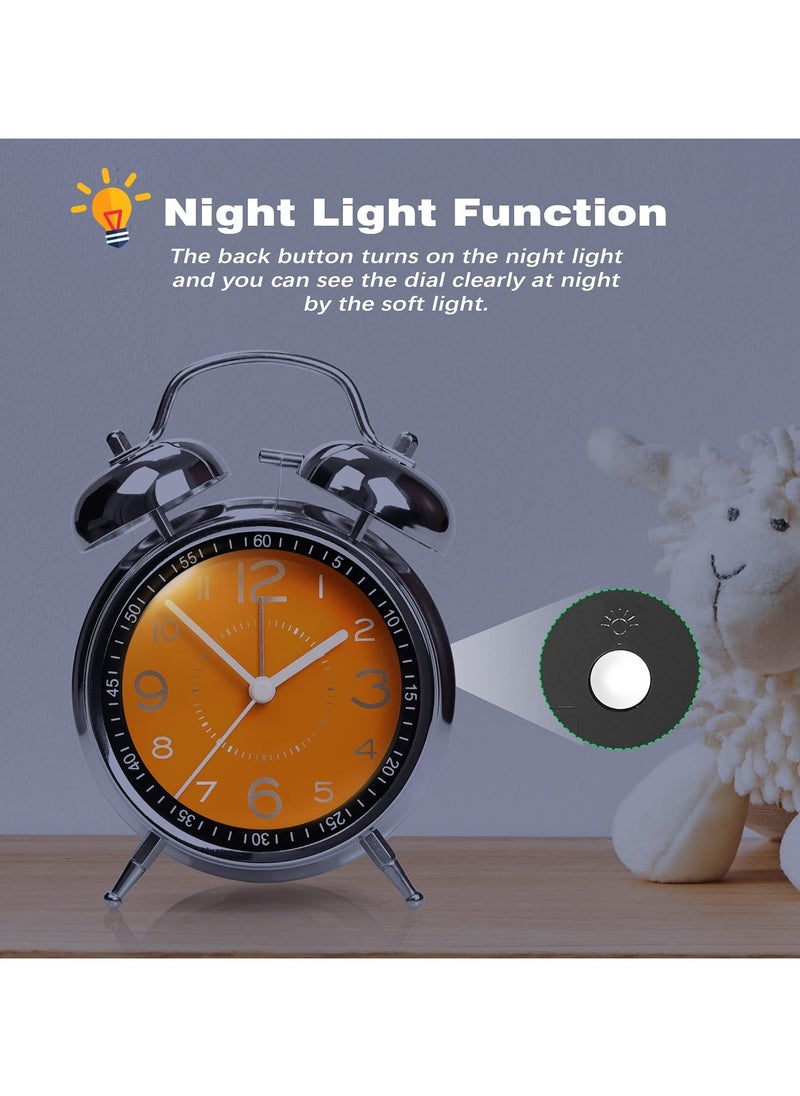 Super Loud Alarm Clock for Heavy Sleepers Adults Twin Bell Retro 4 Inch Silent Non-Ticking Quartz with Backlight, Metal dial, Alarm Clocks for Bedrooms Bedside