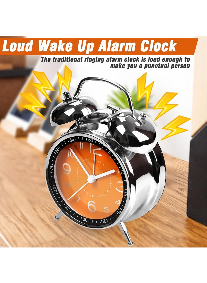 Super Loud Alarm Clock for Heavy Sleepers Adults Twin Bell Retro 4 Inch Silent Non-Ticking Quartz with Backlight, Metal dial, Alarm Clocks for Bedrooms Bedside