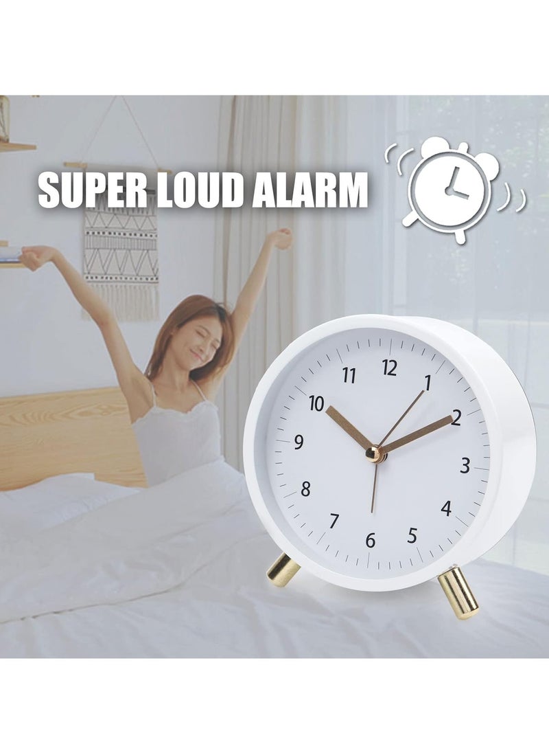 Alarm Clock 4.5 Bedside Battery Operated Round Analog Clocks with Backlight for Bedroom, White