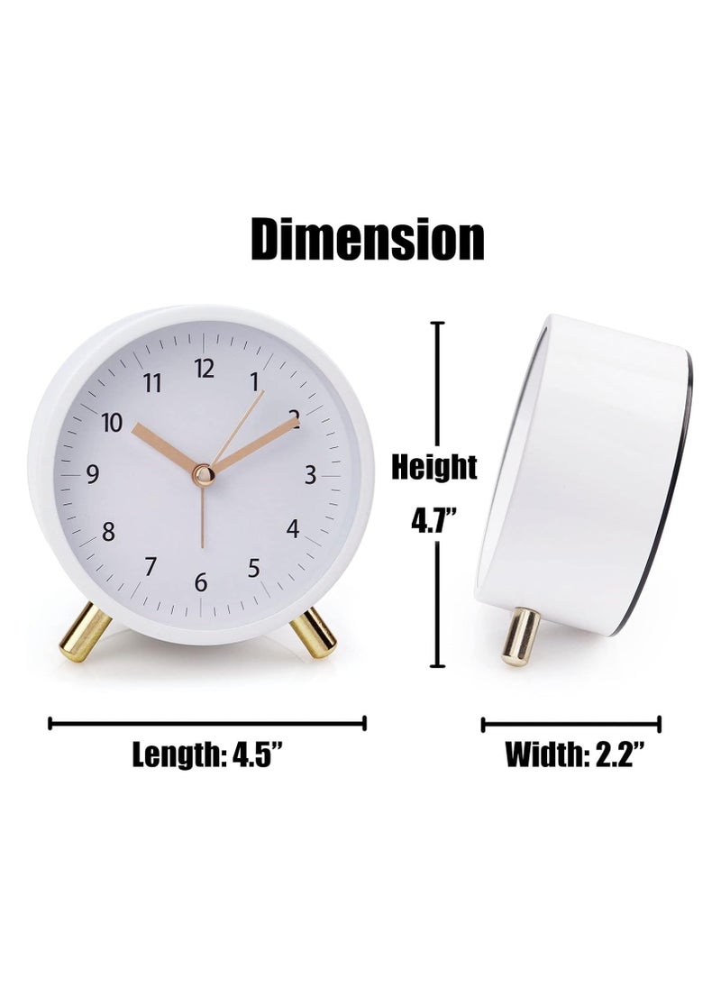 Alarm Clock 4.5 Bedside Battery Operated Round Analog Clocks with Backlight for Bedroom, White