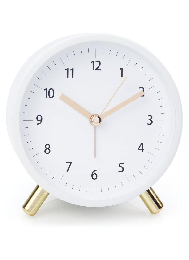 Alarm Clock 4.5 Bedside Battery Operated Round Analog Clocks with Backlight for Bedroom, White