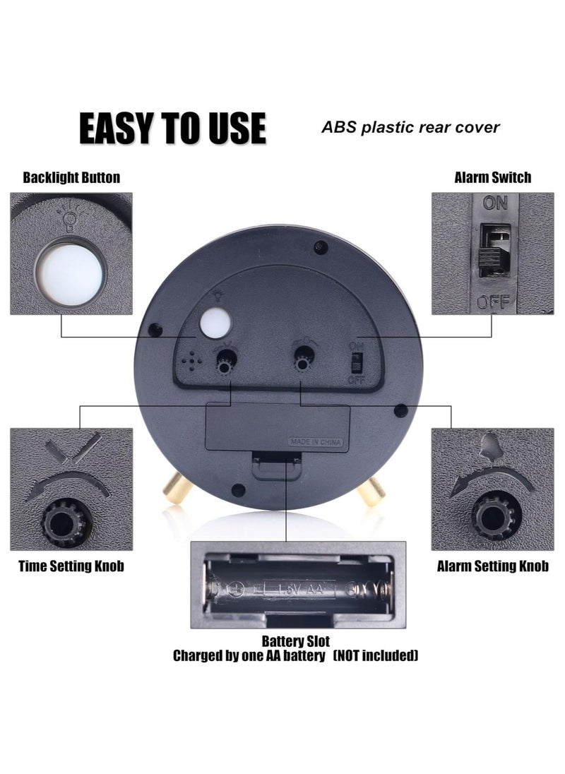 Alarm Clock 4.5 Bedside Battery Operated Round Analog Clocks with Backlight for Bedroom, White