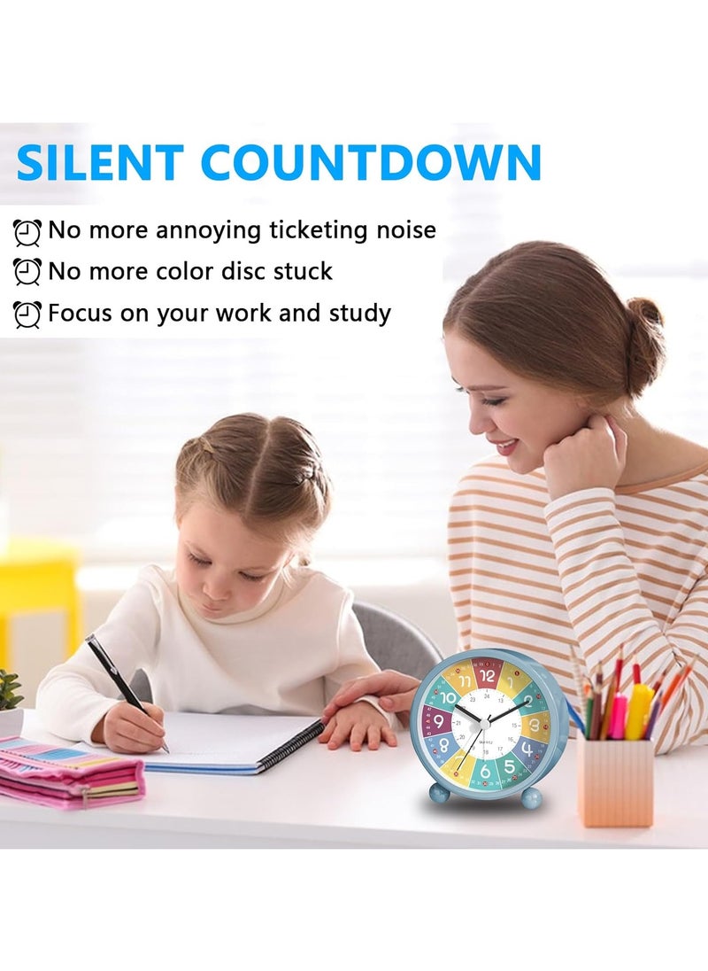 Early Childhood Education Metal Small Alarm Clock, Student Learning Silent Desktop Clock Cartoon, Luminous Quartz Clock-Blue