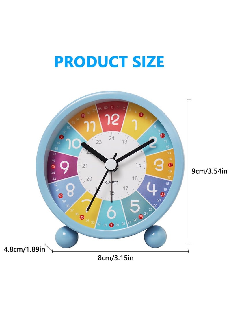 Early Childhood Education Metal Small Alarm Clock, Student Learning Silent Desktop Clock Cartoon, Luminous Quartz Clock-Blue