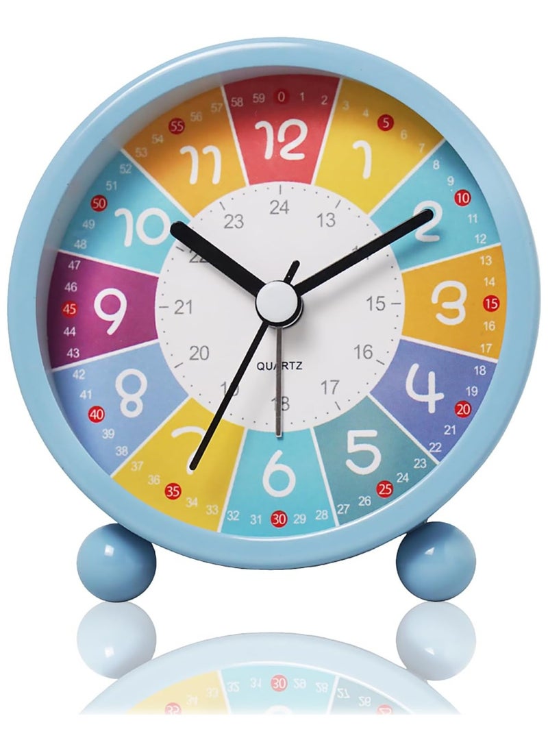 Early Childhood Education Metal Small Alarm Clock, Student Learning Silent Desktop Clock Cartoon, Luminous Quartz Clock-Blue