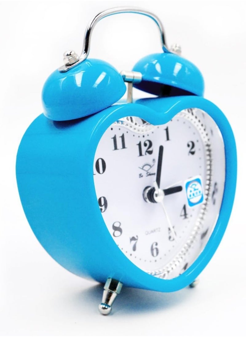 3 Inches Cute Twin Bell Loud Alarm Clock Silent Analog Quartz Nightlight Tableclock Battery Operated for Kids, Seniors, Heavy Sleepers, Decorations for Bedroom, Living Room (Blue)