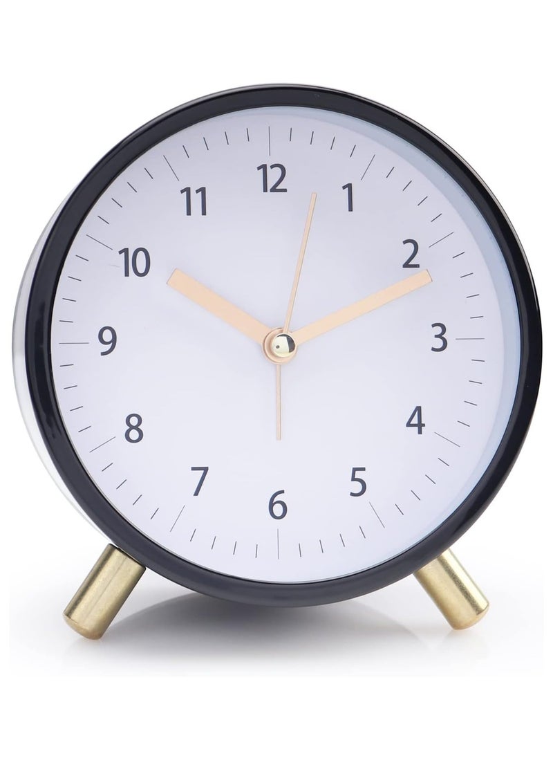 Alarm Clock 4.5 Bedside Battery Operated Round Analog Clocks with Backlight for Bedroom, Black-White
