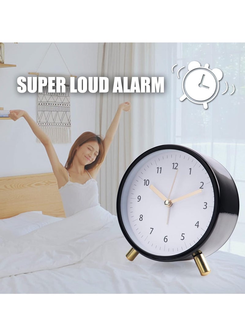 Alarm Clock 4.5 Bedside Battery Operated Round Analog Clocks with Backlight for Bedroom, Black-White