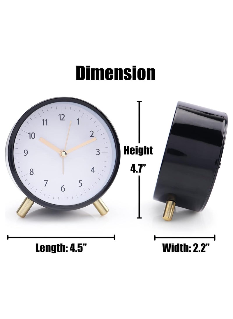 Alarm Clock 4.5 Bedside Battery Operated Round Analog Clocks with Backlight for Bedroom, Black-White