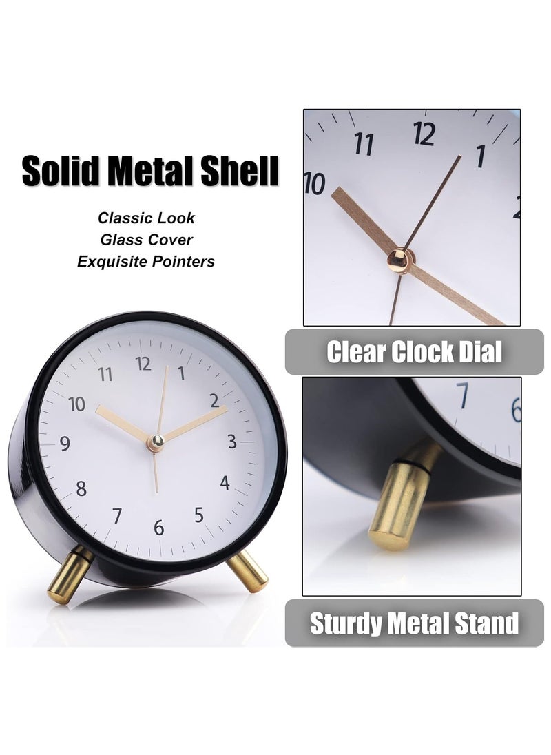 Alarm Clock 4.5 Bedside Battery Operated Round Analog Clocks with Backlight for Bedroom, Black-White