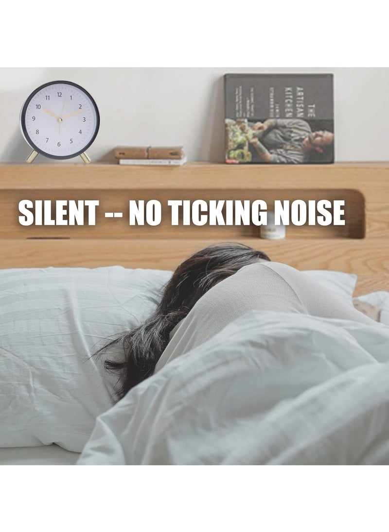 Alarm Clock 4.5 Bedside Battery Operated Round Analog Clocks with Backlight for Bedroom, Black-White