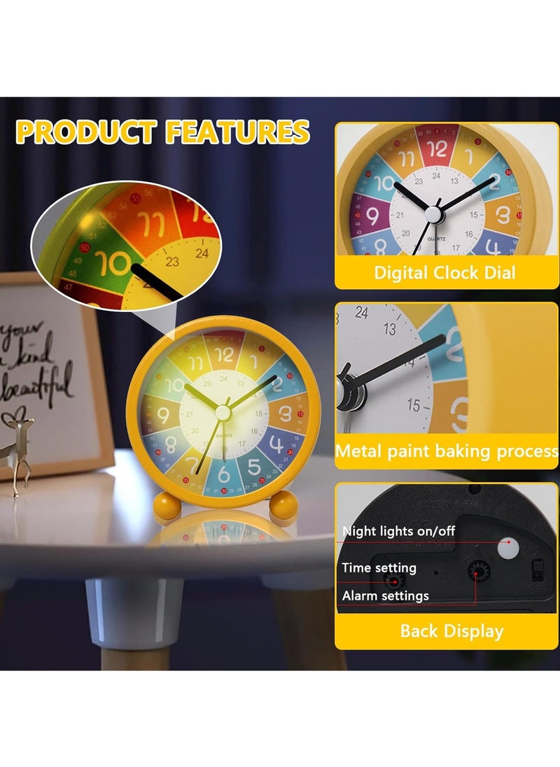 Early Childhood Education Metal Small Alarm Clock, Student Learning Silent Desktop Clock Cartoon, Luminous Quartz Clock-Yellow