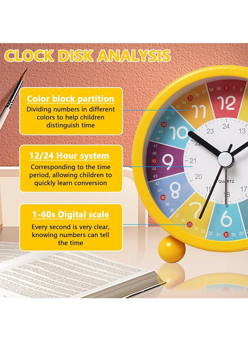 Early Childhood Education Metal Small Alarm Clock, Student Learning Silent Desktop Clock Cartoon, Luminous Quartz Clock-Yellow
