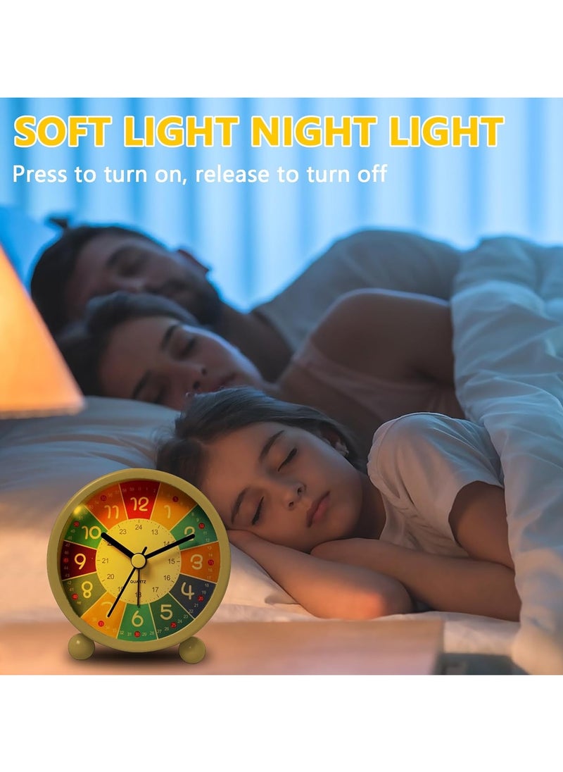 Early Childhood Education Metal Small Alarm Clock, Student Learning Silent Desktop Clock Cartoon, Luminous Quartz Clock-Yellow