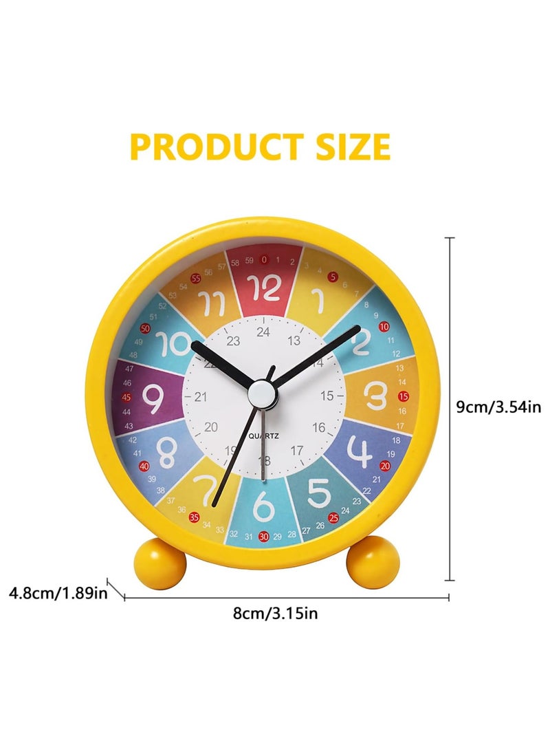 Early Childhood Education Metal Small Alarm Clock, Student Learning Silent Desktop Clock Cartoon, Luminous Quartz Clock-Yellow