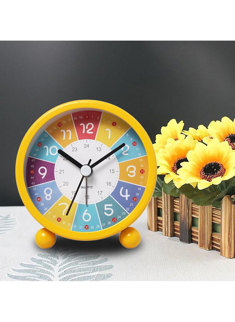 Early Childhood Education Metal Small Alarm Clock, Student Learning Silent Desktop Clock Cartoon, Luminous Quartz Clock-Yellow