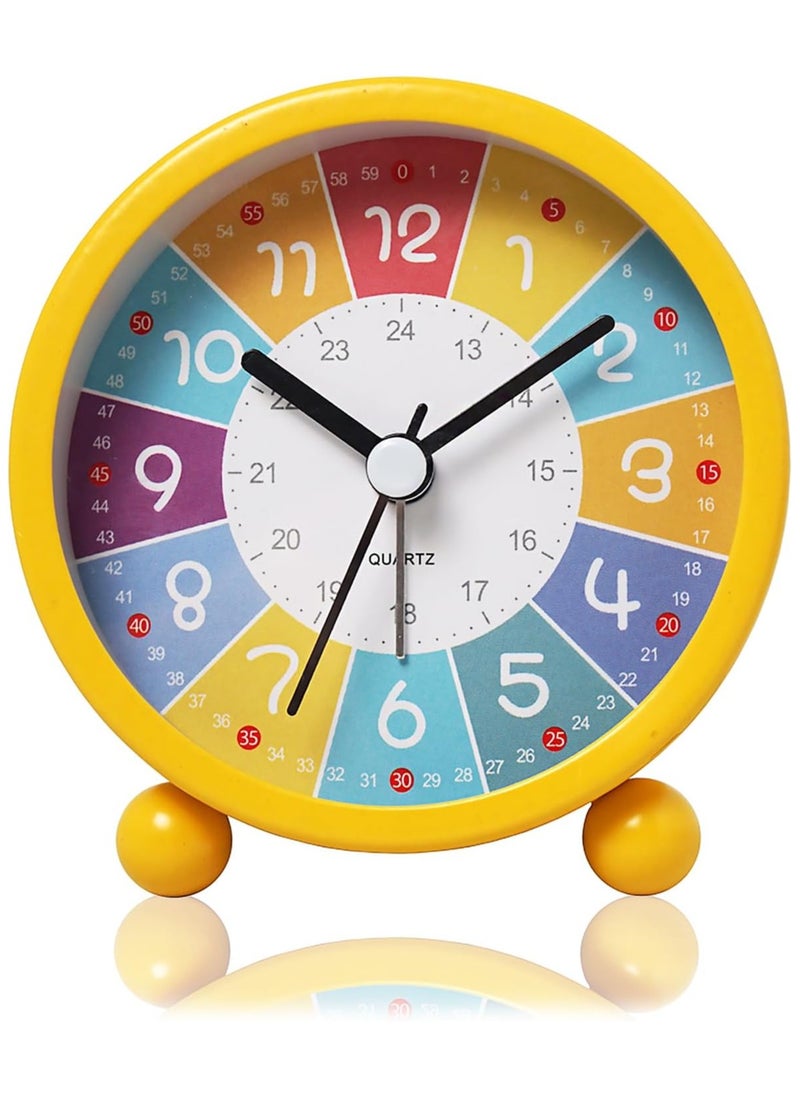 Early Childhood Education Metal Small Alarm Clock, Student Learning Silent Desktop Clock Cartoon, Luminous Quartz Clock-Yellow