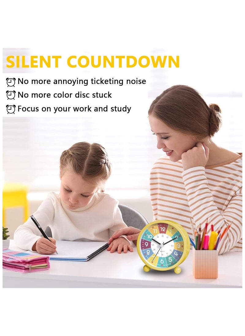 Early Childhood Education Metal Small Alarm Clock, Student Learning Silent Desktop Clock Cartoon, Luminous Quartz Clock-Yellow