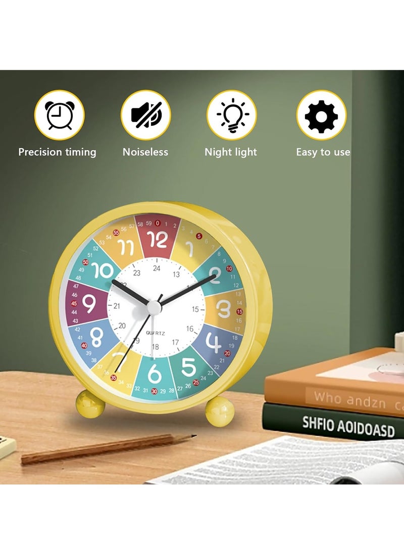 Early Childhood Education Metal Small Alarm Clock, Student Learning Silent Desktop Clock Cartoon, Luminous Quartz Clock-Yellow