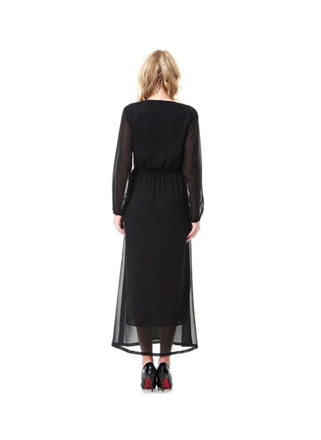 Round Neck Chiffon Dress Black