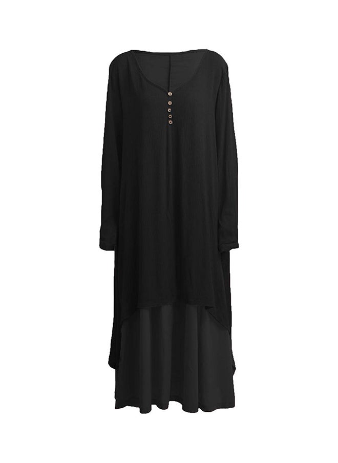New Fashion Solid Long Sleeves Boho Long Maxi Dress G8214B Black